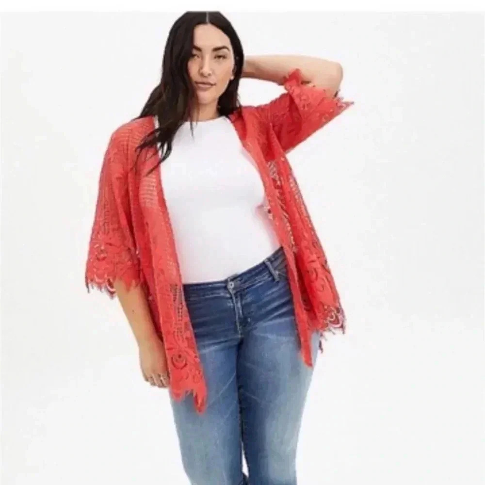 Torrid Coral‎ Lace Kimono Top Size 00